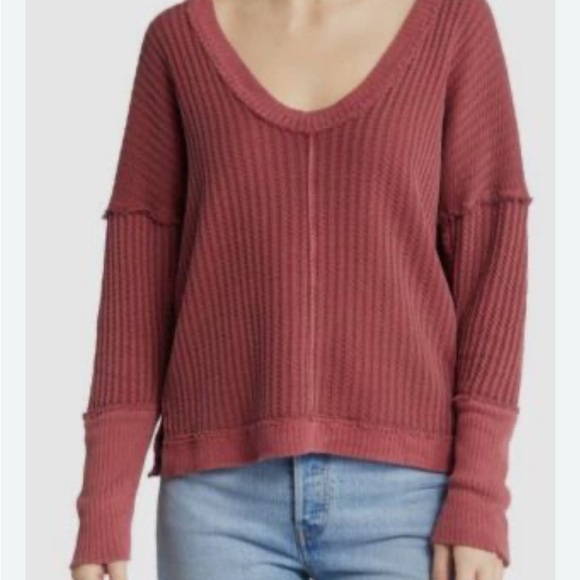 We the Free magic V-Neck Ribbed thermal - Dusty Rose - Picture 1 of 6